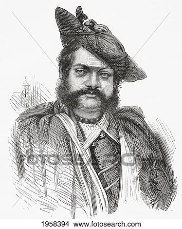 Jayajirao Scindia, 1835 To 1886. Maharajah Of Gwalior From 1843 To 1886 Under The British Rule. From El Mundo En La Mano, Published 1878. View Large Photo Image Picture - Jayajirao Scindia, 1835 To 1886. Maharajah Of Gwalior From 1843 To 1886 Under The British Rule. From El Mundo En La Mano, Published 1878.. Fotosearch