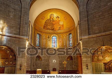 Stock Image - Jerusalem, Interior of Basilica of Hagia Maria Sion; Israel. Fotosearch