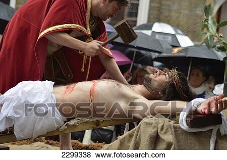 Jesus Being Crucified, Italian Procession, July, Clerkenwell, London, UK View Large Photo Image Stock Photo - Jesus Being Crucified, Italian Procession, July, Clerkenwell, London, UK. Fotosearch