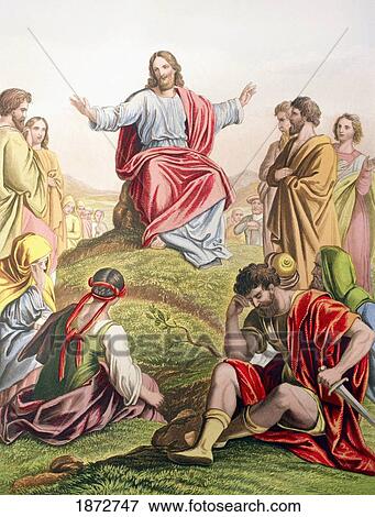 Stock Photo - Jesus Preaching The Sermon On The Mount. From The Holy Bible Published By William Collins, Sons, & Company In 1869. Chromolithograph By J. M. Kronheim & Co.. Fotosearch