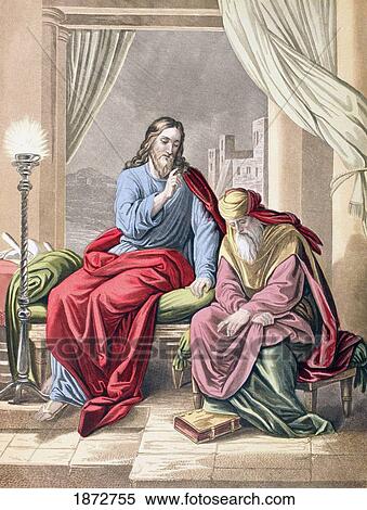 Stock Photography - Jesus With The Pharisee Nicodemus. From The Holy Bible Published By William Collins, Sons, & Company In 1869. Chromolithograph By J. M. Kronheim & Co.. Fotosearch