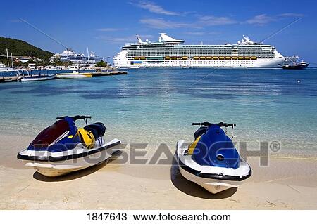 Stock Image - Jet Ski On Turtle Beach; Ocho Rios, St. Ann's Parish, Jamaica, Caribbean. Fotosearch