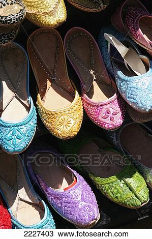 Stock Image - Jewelled Slippers For Sale, Brick Lane, East London, England, Uk.. Fotosearch