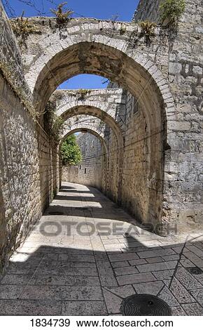 Stock Photo - Jewish Quarter, Jerusalem, Israel; Stone Archway In Walled City. Fotosearch
