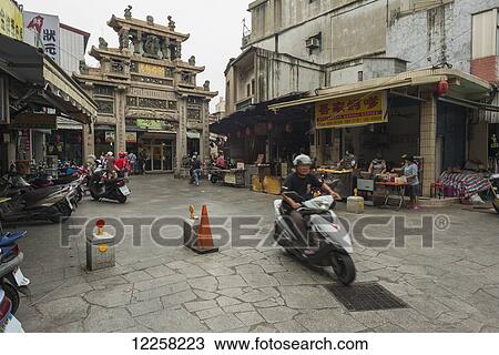 Stock Image - Jincheng's downtown streets full of tradition where there are many small buddhist temples; Kinmen Island, Taiwan. Fotosearch