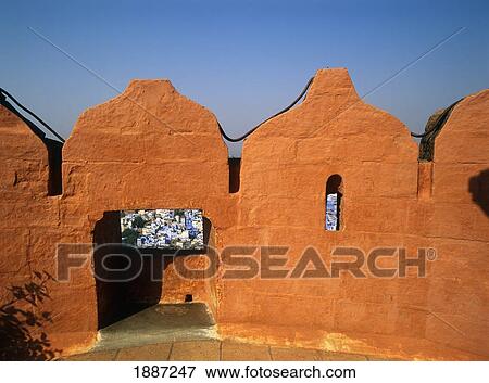 Stock Photo - Jodhpur Fort Battlements And View Of Blue City, Close Up. Fotosearch