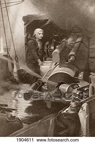 Stock Image - John Travers Cornwell Vc 1900- 1916 First World War British Naval Hero. Here Seen Awaiting Orders By His Gun On Hms Chester During The Battle Of Jutland. From The Year 1917 Illustrated, Published London 1918.. Fotosearch