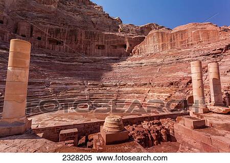Jordan, Ancient theatre; Petra View Large Photo Image Stock Photography - Jordan, Ancient theatre; Petra. Fotosearch