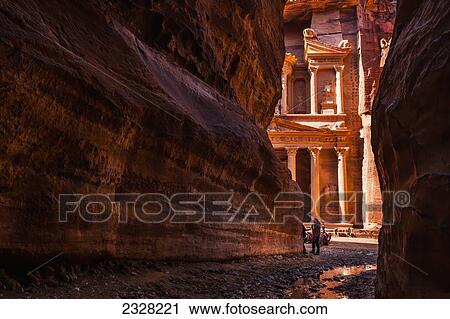 Jordan, El Khazneh seen from natural narrow canyon; Petra View Large Photo Image Stock Image - Jordan, El Khazneh seen from natural narrow canyon; Petra. Fotosearch