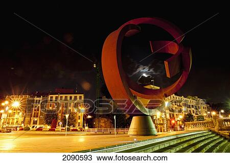 Stock Image - Jorge Oteiza Sculpture In Front Of The Town Hall In Bilbao, Basque Country, Spain. Fotosearch