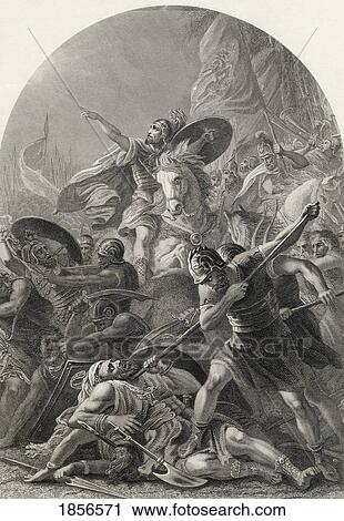 Stock Image - Joshua Commanding The Sun To Stand Still Upon Gideon Engraved By S Allen After M A Colin From The National Illustrated Family Bible Published C1870. Fotosearch