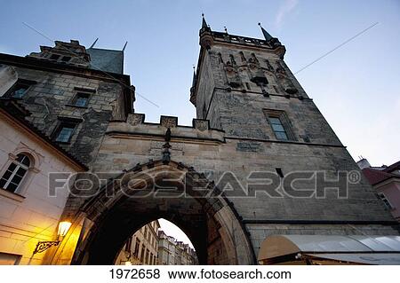 Judith Tower And Mala Strana Tower Of The Charles Bridge At Dusk, Prague, Czech Republic View Large Photo Image Stock Photo - Judith Tower And Mala Strana Tower Of The Charles Bridge At Dusk, Prague, Czech Republic. Fotosearch