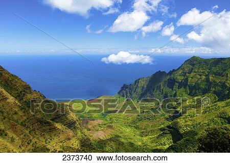 Stock Image - Kalalau Lookout and Kalalau Valley along the Na Pali Coast; Kauai, Hawaii, United States of America. Fotosearch