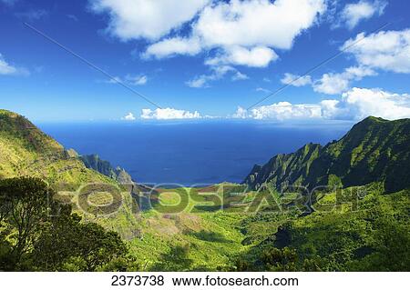 Stock Photo - Kalalau Lookout and Kalalau Valley along the Na Pali Coast; Kauai, Hawaii, United States of America. Fotosearch