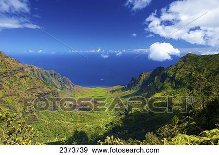 Stock Photo - Kalalau Lookout and Kalalau Valley along the Na Pali Coast; Kauai, Hawaii, United States of America. Fotosearch
