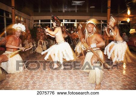 Stock Photograph - Kari Kari Dance Troup Performing Polynesian Dances At The Hotel Hanga Roa, Rapa Nui (Easter Island), Chile. Fotosearch