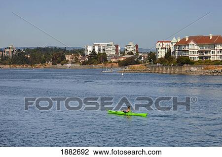 Stock Image - Kayaker In The Inner Harbour; Victoria, British Columbia, Canada. Fotosearch