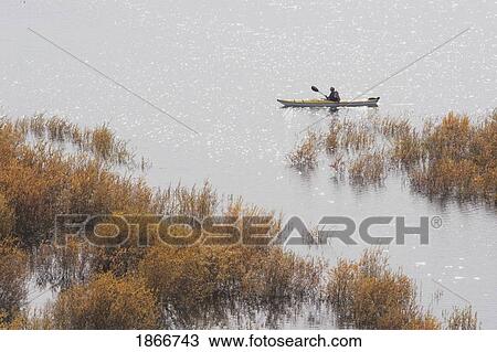 Stock Image - Kayaking On The Glenmore Reservoir. Fotosearch