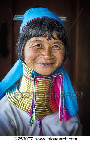 Kayan woman with brass neck coils; Burma View Large Photo Image Stock Photo - Kayan woman with brass neck coils; Burma. Fotosearch