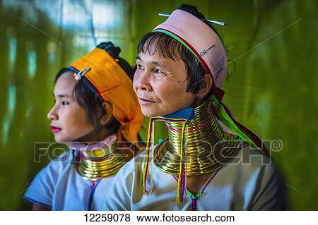 Kayan women with brass neck coils; Burma View Large Photo Image Stock Photo - Kayan women with brass neck coils; Burma. Fotosearch