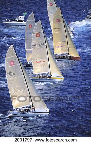 Kenwood Cup, Aerial Side View Of Yachts Lined Up, Escort Boats In Background View Large Photo Image Stock Photo - Kenwood Cup, Aerial Side View Of Yachts Lined Up, Escort Boats In Background. Fotosearch