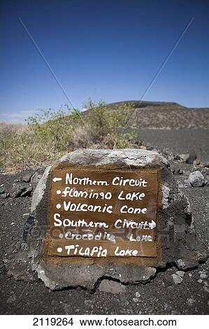 Picture - Kenya, Information sign next to lake Turkana in Central Island National park; Turkana. Fotosearch