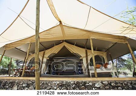 Stock Photo - Kenya, Luxury tented accommodation at Joy's Camp; Shaba National Reserve. Fotosearch