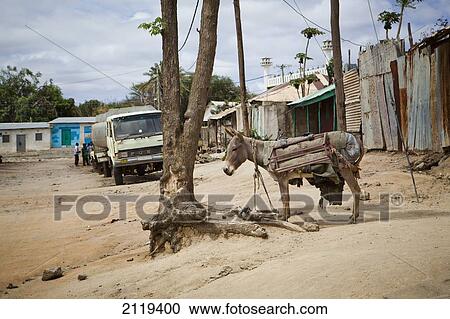 Stock Image - Kenya, Typical street scene; Moyale. Fotosearch