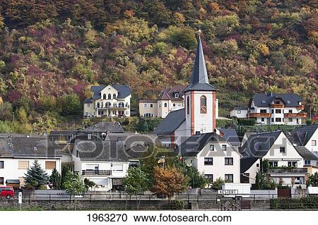 Stock Image - Kestert, As Seen From The Rhine River, Rhineland-Palatinate, Germany. Fotosearch