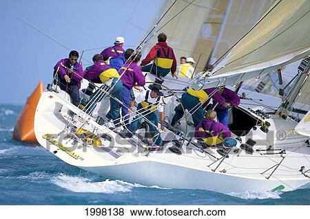 Key West Race Week, Yachting Team In Action Close-Up Stern View View Large Photo Image Stock Photo - Key West Race Week, Yachting Team In Action Close-Up Stern View. Fotosearch