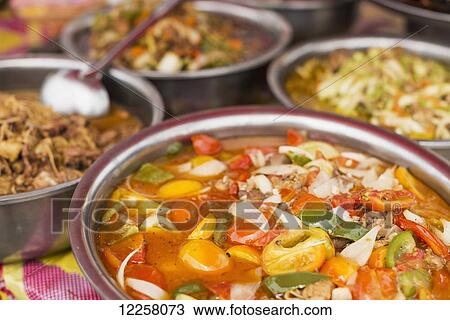 Stock Image - Khmer food in Luh market; Siem Reap, Cambodia. Fotosearch
