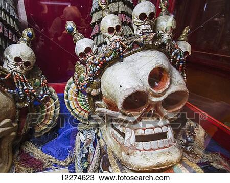 Stock Image - Khokhimoi or Durteddagva, Lord of the Cemetery Tsam mask on display at the Main Temple of the Choijin Lama Temple Museum, Ulaanbaatar (Ulan Bator), Mongolia. Fotosearch