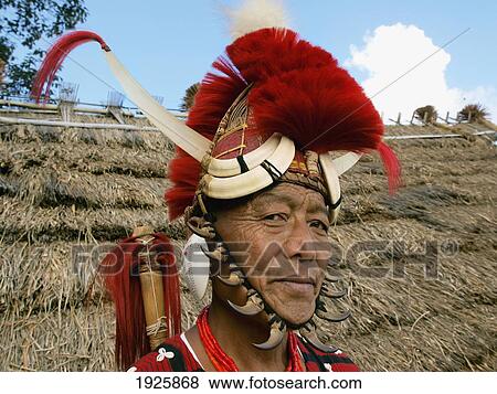 Stock Photo - Kimchungru Tribesman, Hornbill Festival; Nagaland, India. Fotosearch
