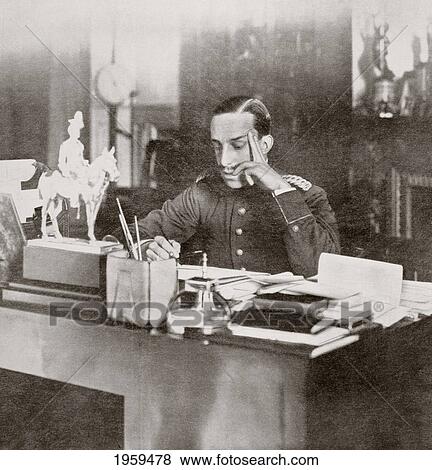 Stock Photo - King Alfonso Xiii Of Spain At His Desk In 1915. From La Esfera, 1915.. Fotosearch