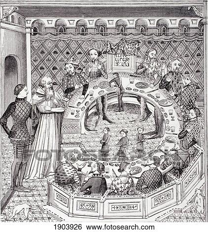 Stock Photograph - King Arthur And The Knights Of The Round Table, After A 14Th Century Miniature. From Les Artes Au Moyen Age, Published Paris 1873.. Fotosearch