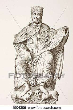 Stock Photography - King Dagobert I. After A Bas-Relief Reproducing An Ancient Statue Of The Merovingian King. From Les Artes Au Moyen Age, Published Paris 1873.. Fotosearch