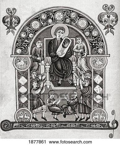 Stock Image - King David And His Choir. From The Book Short History Of The English People By J. R. Green, Published London 1893. Fotosearch