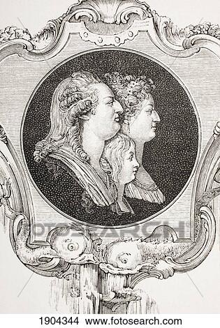 Picture - King Louis Xvi Of France, His Wife Marie-Antoinette And The Dauphin Louis-Joseph. From Xviii Siecle Institutions, Usages Et Costumes, Published Paris 1875.. Fotosearch