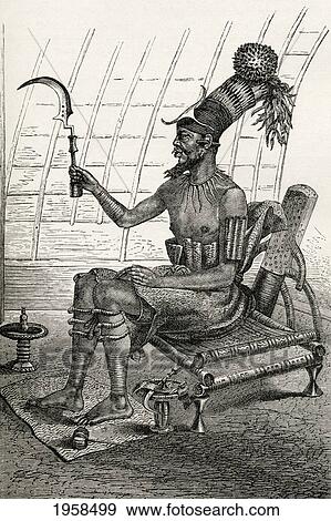 King Munza In Full Dress. He Reigned In The Late 19Th Century Over The Monbuttoo, A Tribe Of Cannibals In Central Africa. From The World's Inhabitants By G. T. Bettany Published 1888. View Large Photo Image Stock Photo - King Munza In Full Dress. He Reigned In The Late 19Th Century Over The Monbuttoo, A Tribe Of Cannibals In Central Africa. From The World's Inhabitants By G. T. Bettany Published 1888.. Fotosearch