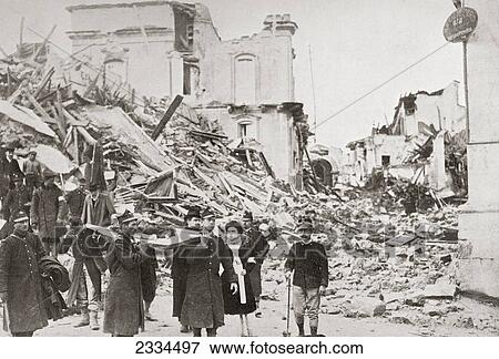Stock Photo - King Victor Emanuel Iii Of Italy And His Wife Elena Of Monte Visit Messina, Italy After The Earthquake Of 1908. From The Wonderful Year 1909. Fotosearch