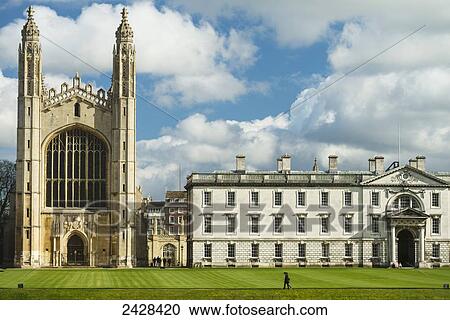 Stock Image - Kings College Chapel and the Gibbs Building; Cambridge, Cambridgeshire, England. Fotosearch