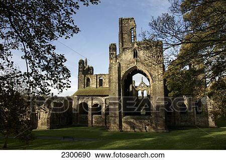 Stock Image - Kirkstall Abbey, one of the country's largest ruined Cistercian Monastaries; Leeds, West Yorkshire, England. Fotosearch