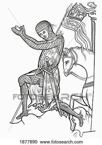 Stock Image - Knight In Armour Praying Before Going Into Battle. From The Book Short History Of The English People By J. R. Green, Published London 1893. Fotosearch