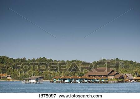 Koh Chang, Thailand; Guesthouse Huts In The Water At A Resort View Large Photo Image Stock Photo - Koh Chang, Thailand; Guesthouse Huts In The Water At A Resort. Fotosearch