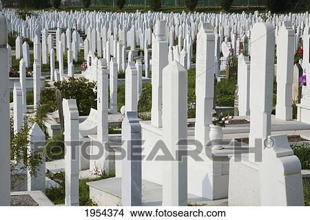 Kosevo Cemetery was built during the war on the site of former football practice pitches of Sarajevo, Bosnia & Herzegovina View Large Photo Image Picture - Kosevo Cemetery was built during the war on the site of former football practice pitches of Sarajevo, Bosnia & Herzegovina. Fotosearch