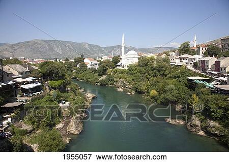 Stock Photo - Koski Mehmed Pasha Mosque Along The Neretva River, Mostar, Herzegovina-Neretva, Bosnia And Herzegovina. Fotosearch