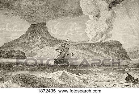 Stock Photography - Krakatoa Island Erupting In August 1883. From The Book Chips From The Earth's Crust Published 1894.. Fotosearch
