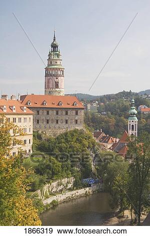 Krumlov Chateau And Vltava River, Cesky Krumlov, Czech Republic View Large Photo Image Stock Photo - Krumlov Chateau And Vltava River, Cesky Krumlov, Czech Republic. Fotosearch