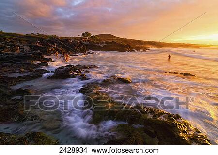 Kua Bay beach at sunset, Kona Coast; Kona, Big Island, Hawaii, United States of America View Large Photo Image Picture - Kua Bay beach at sunset, Kona Coast; Kona, Big Island, Hawaii, United States of America. Fotosearch