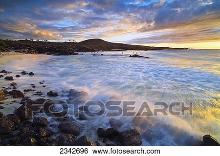 Stock Photograph - Kua Bay Beach park at sunset; Big Island, Hawaii, United States of America. Fotosearch
